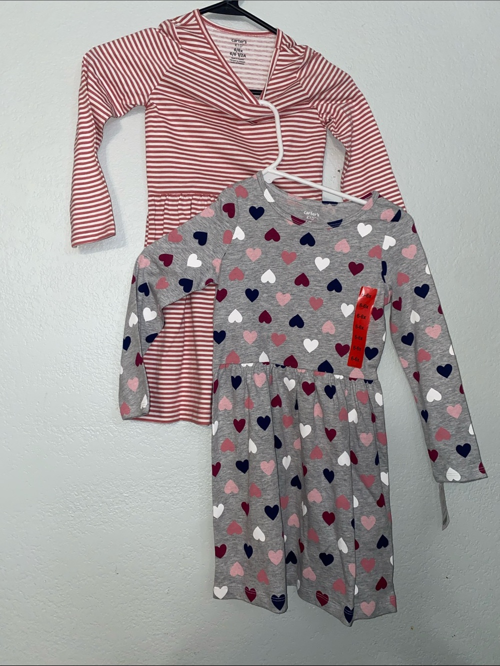 Carter's Gray Heart Print Dress with Pink Stripe Dress bundle